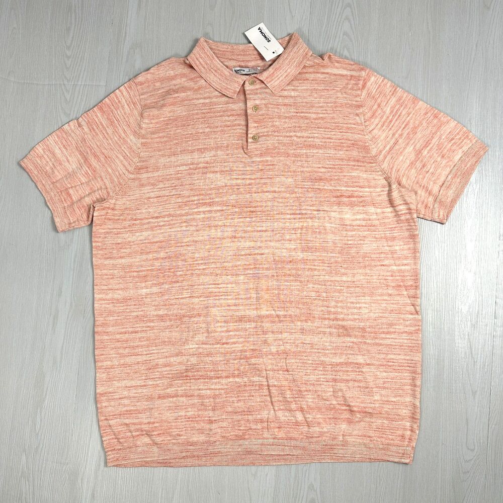 Sonoma Mens XXL Tall Pink Heather Space Dye Fine Knit Sweater Polo Shirt NWT